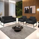 Ver imagem 7 de Sofá Namoradeira com 2 Poltronas Base Industrial Alta Preto Marisa Corino Preto D03 - D\'rossi
