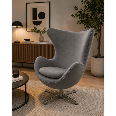 Poltrona Egg - Tecido Suede Cinza