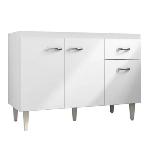 Balcão de Cozinha 120cm Rony 3 Portas S/ Tampo Branco/Preto Flex - Bela Móveis