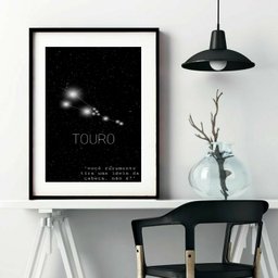 Quadro Decorativo Constelação Signo Touro - 60x48cm:madeira Preta - 2