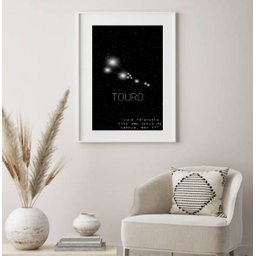 Quadro Decorativo Constelação Signo Touro - 60x48cm:madeira Preta - 1