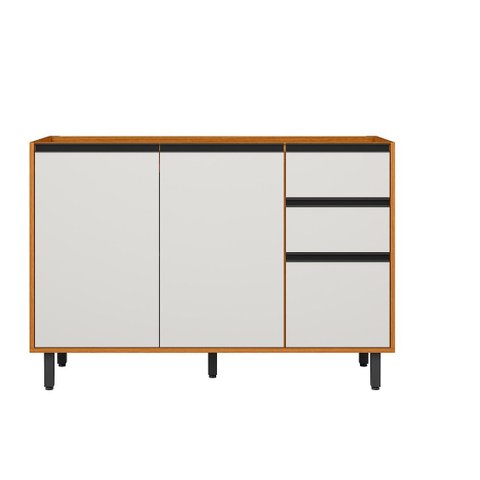 Balcão 1,20 FLEX C/TAMPO RAVENA 3 PORTAS 2 GAVETAS -  FREIJO UV/OFF ACETINADO POLIMAN