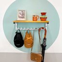 Ver imagem 1 de Prateleira de Parede de Ferro e Madeira Cabideiro Style 9 Ganchos Nozes e Branco