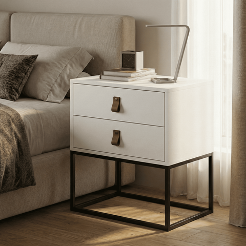 Unic 45cm Base Metálica Preta Estílo Industrial Compacto e Minimalista com Gavetas:branco/preto
