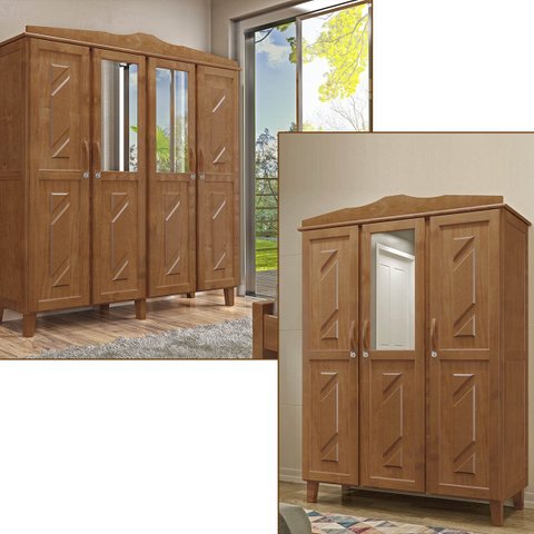 Conjunto Quarto Brasil Imbuia Guarda-Roupa 4 Portas 3 Gavetas + Guarda-Roupa 3 Portas 3 Gavetas Made