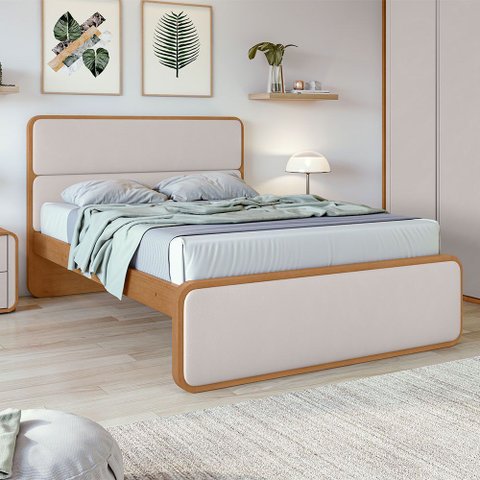 Cama Casal Loop Amêndoa Clean Tecido Corano Bege Lopas