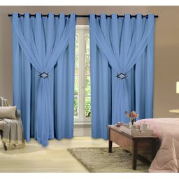 Cortina Decorativa Corta Luz Blackout com Voil para Janela ou Porta Balcão 3,00M x 1,80M Azul - 1