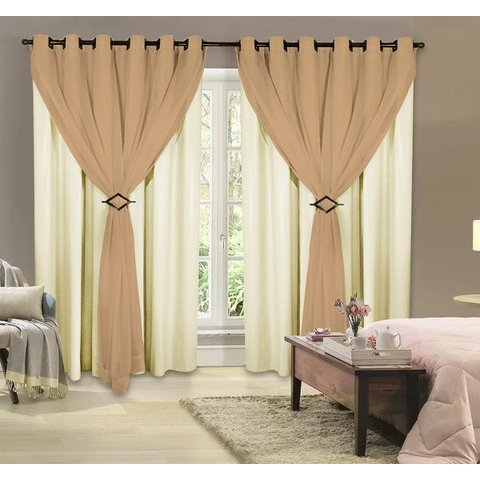 Cortina Decorativa Corta Luz Blackout com Voil para Janela ou Porta Balcão 3,00M x 1,80M Avelã