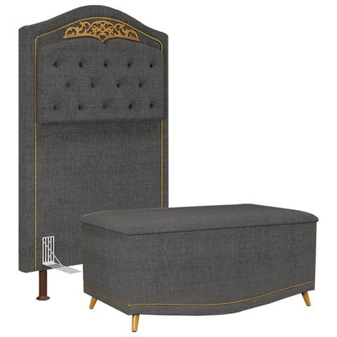 Cabeceira Cama Box Solteiro 90Cm Linho Grafite