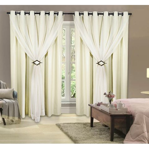 Cortina Corta Luz 100% Blackout com Voil 2,00M x 2,80M para Sala ou Quarto Varão Simples
