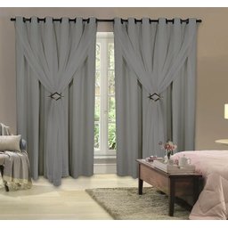 Cortina Corta Luz 100% Blackout com Voil para Sala ou Quarto 3,00M x 2,50M Cinza para Varão - 1