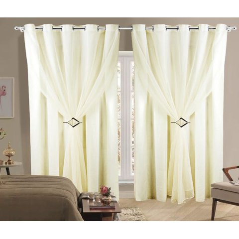 Cortina Para Sala ou Quarto 2,80m X 1,80m Com Forro Em Tecido Microfibra e Voil Palha Com Ilhós