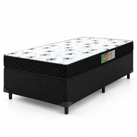 Cama Box Solteiro Colchão Espuma 88x188x50cm Polar Branco / Preto