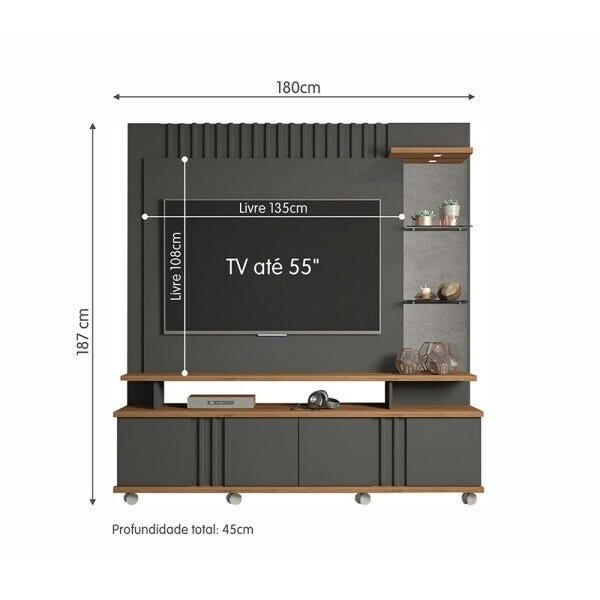 Home Rack com Painel para TV Até55 Polegadas Chumbo/Savana Copacabana Permobili - 3