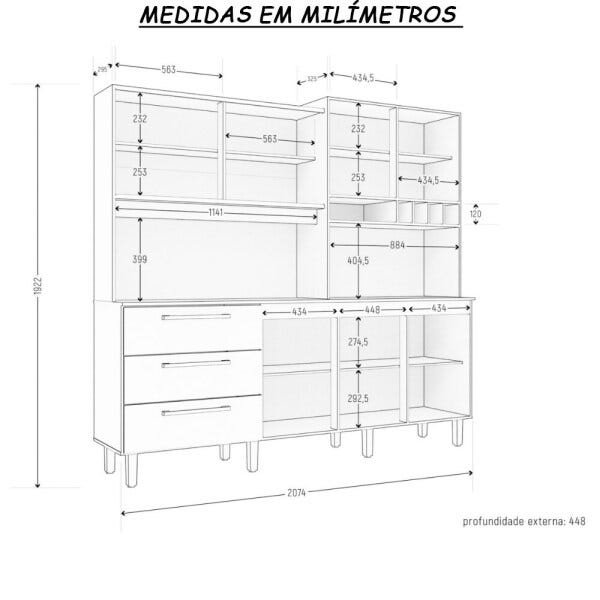 Armário de Cozinha Mega 6 Portas 3 Gavetas Branco/Natura - Zanzini - 3