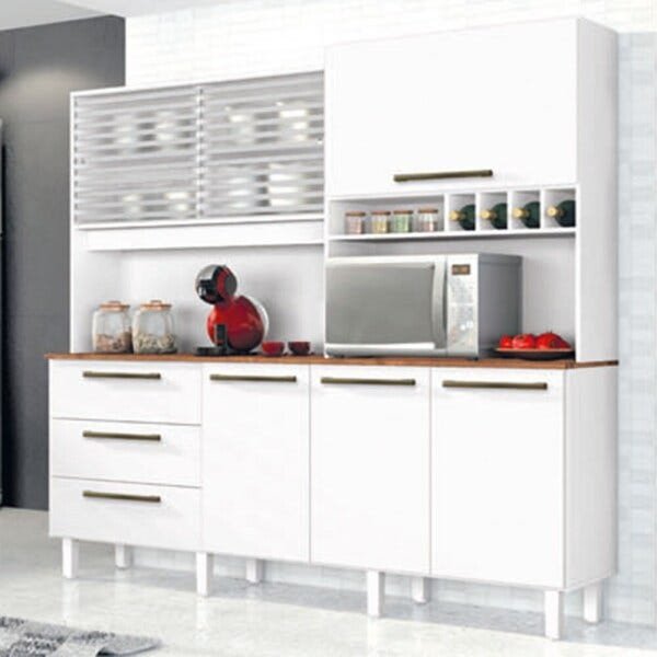 Armário de Cozinha Mega 6 Portas 3 Gavetas Branco/Natura - Zanzini - 1