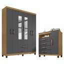 Ver imagem 1 de Kit Guarda Roupa Casal 6 Pts 2 Gvtsc- Espelho e Cômoda Sapateira 1 Porta 4 Gvtscarvalho Grafite