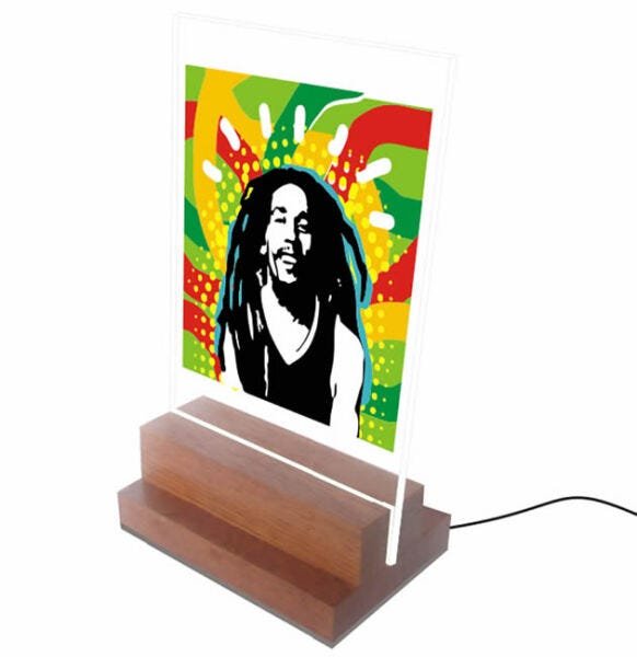 Abajur e Luminária de LED e Acrilíco - Reggae - Bob Marley