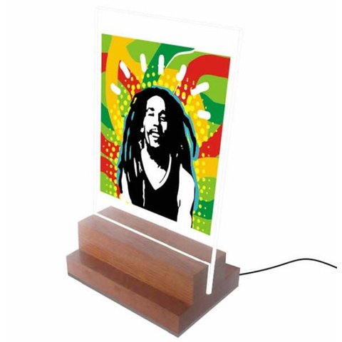 Abajur e Luminária de Led e Acrilíco - Reggae - Bob Marley