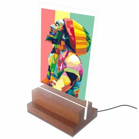 Abajur e Luminária de Led e Acrilíco - Reggae - Bob Marley