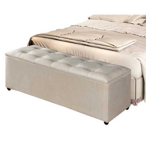 Recamier Baú Milão 1,50m Decorativo Premium para Cama Casal Estilo Closet Estofado Cor Bege