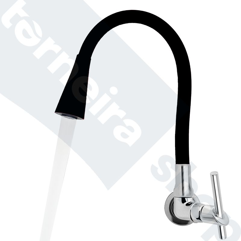 Torneira de Cozinha Parede Gourmet com Arejador 2 Jatos Bica Silicone Aço Inox Flexível Preta C67 - 4