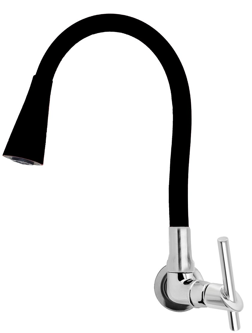 Torneira de Cozinha Parede Gourmet com Arejador 2 Jatos Bica Silicone Aço Inox Flexível Preta C67 - 1