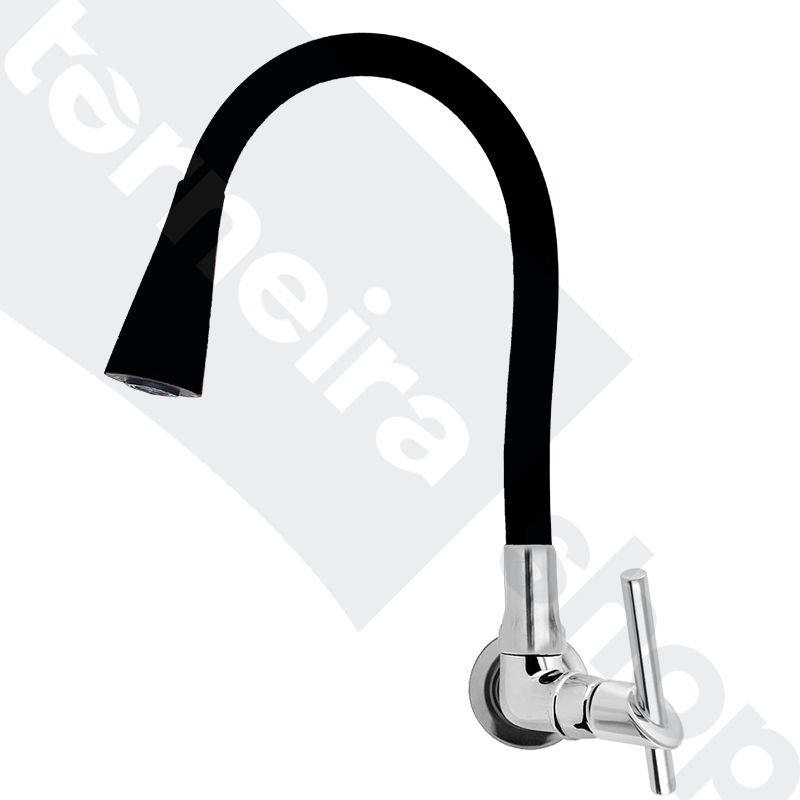 Torneira de Cozinha Parede Gourmet com Arejador 2 Jatos Bica Silicone Aço Inox Flexível Preta C67 - 2