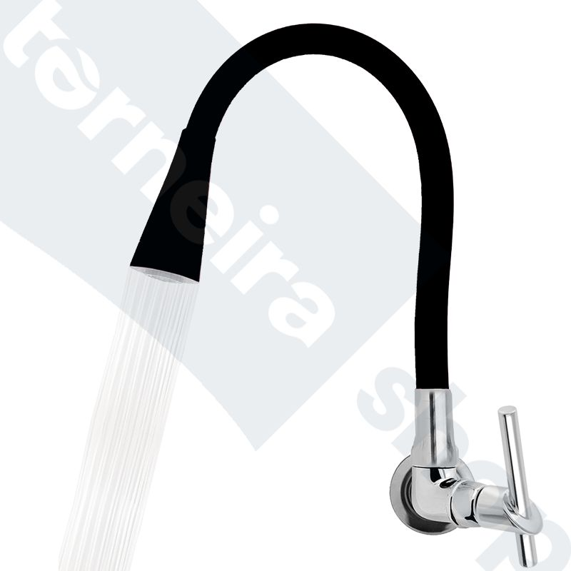 Torneira de Cozinha Parede Gourmet com Arejador 2 Jatos Bica Silicone Aço Inox Flexível Preta C67 - 3