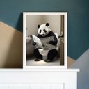 Ver imagem 1 de Quadro Urso Panda no Banheiro 45x34cm - com Vidro:madeira Preta