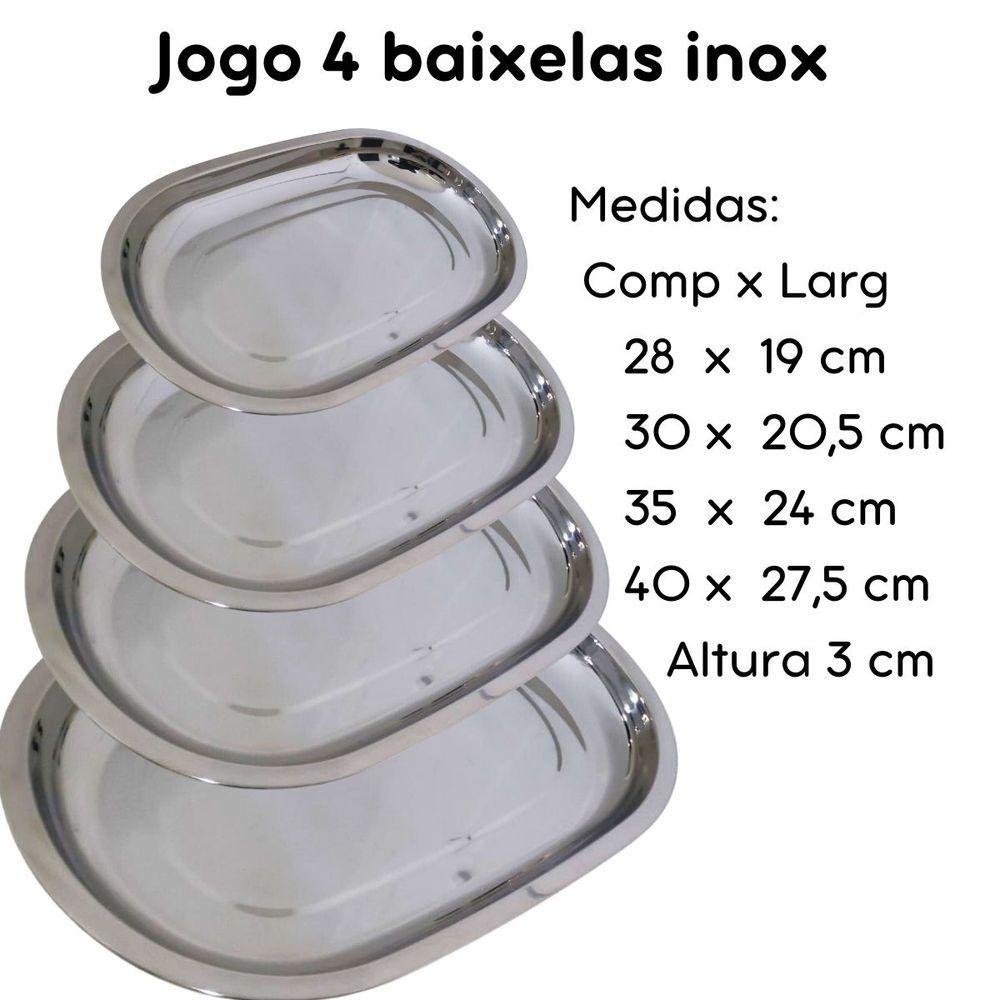 Jogo 4 Baixela Inox Travessa Oval Servir Mesa 28-30-35-40cm - 2