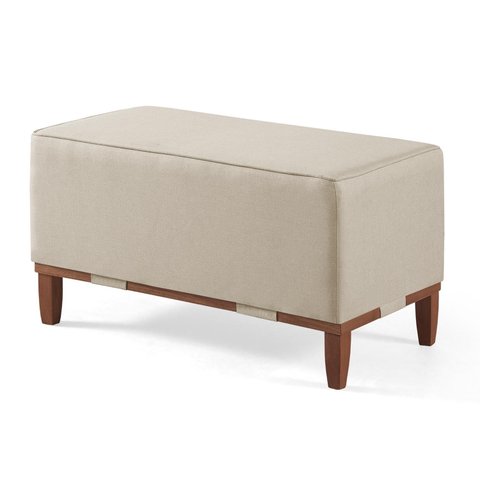 Puff Decorativo Retangular 80cm Rodapé Madeira Oxford - Linho Nude