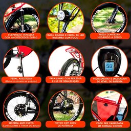 Bicicleta Elétrica - Street Plus PAM - Cestinha - 800w - Vermelha - Plug and Move - 6