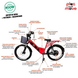 Bicicleta Elétrica - Street Plus PAM - Cestinha - 800w - Vermelha - Plug and Move - 2