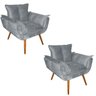 Kit 2 Poltronas Cadeiras Decorativas Sala Recepção Escritório Opala Grafite Suede - 1