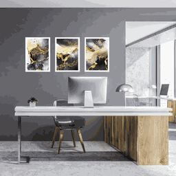 Tríptico - Quadros Decorativos Abstrato Ouro Grande:Branco - 2