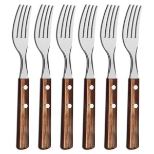 Kit 6 Garfos de Mesa Tramontina Polywood Inox Cabo Castanho