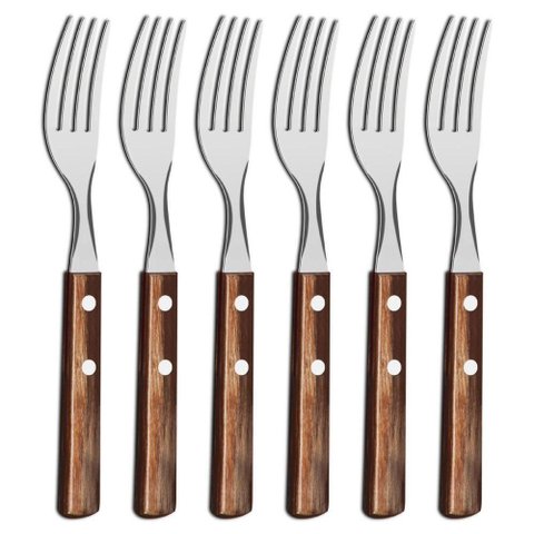 Kit 6 Garfos de Mesa Tramontina Polywood Inox Cabo Castanho