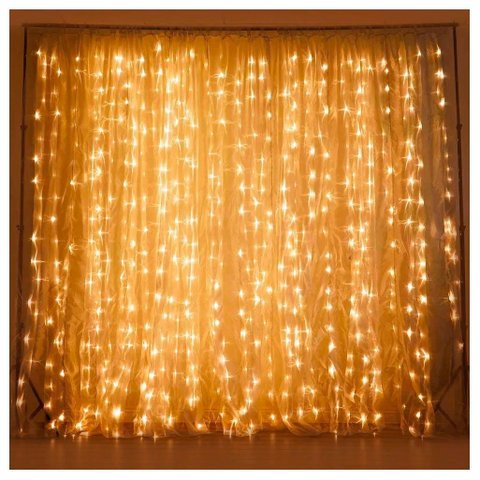 Cascata Fio de Fada 600 Lâmpadas Cordão Luz Led Amarelo 3x3metros 220v