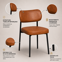 Ver imagem 3 de Cadeira Estofada Camila para Sala Jantar em Aço Est Preta Assento e Encosto Conhaque - Edecasamoveis