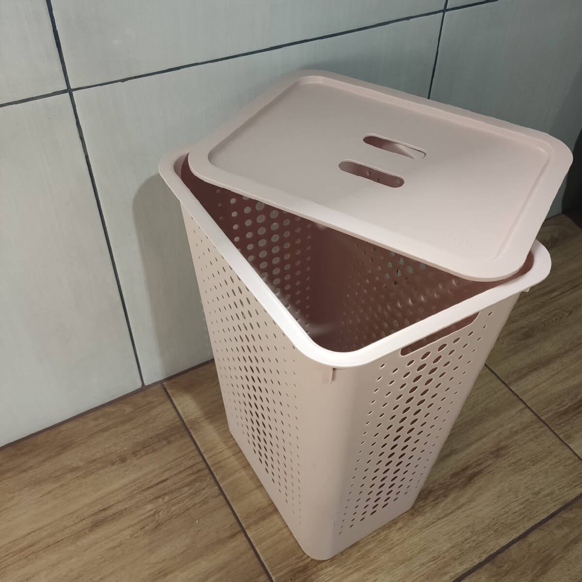Cesto de Roupa Suja 47L Rosa Duna com Tampa para Banheiro Lavanderia Ou ...