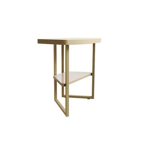 Kit 2 Mesas Laterais Lile com Tampo Mdf 25mm e Pés de Ferro para Sala e Quarto Off White/dourado