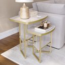 Ver mais imagens de Kit 2 Mesas Laterais Lile com Tampo Mdf 25mm e Pés de Ferro para Sala e Quarto Off White/dourado