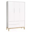 Ver imagem 5 de Jogo de Quarto Classic Guarda Roupa 3 Portas e Cômoda Branco Fosco com Pés Madeira Natural -