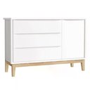 Ver imagem 2 de Jogo de Quarto Classic Guarda Roupa 3 Portas e Cômoda Branco Fosco com Pés Madeira Natural -