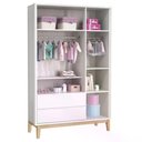 Ver imagem 4 de Jogo de Quarto Classic Guarda Roupa 3 Portas e Cômoda Branco Fosco com Pés Madeira Natural -