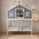 Ver imagem 1 de Beliche Casinha Dos Sonhos Madeira Maciça Branco|Azul Housin