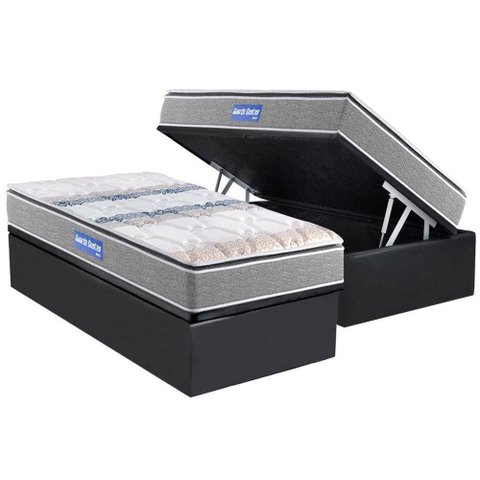 Cama Box Baú Solteiro: Colchão Espuma D45 Probel Guarda Costas + Base CRC Suede Gray(88x188)