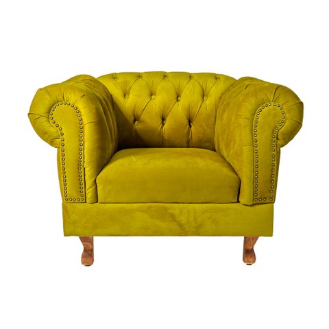 Duas Poltronas Chesterfield Capitone Suede Amarelo Decorativa / Sala, Tv, Estar, Recepção