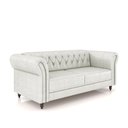 Ver imagem 2 de Sofá Living Sala de Estar Stanford Chesterfield 2 Lugares 220cm Pés de Madeira Couro Branco Manchado